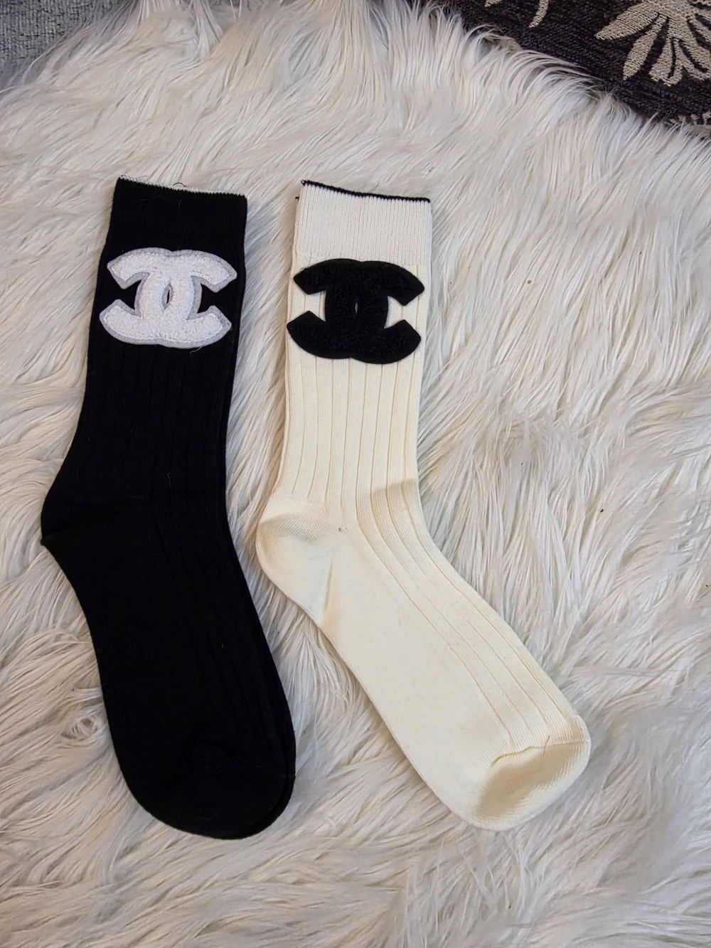 Designer Socks in Black & Cream with Signature Logo